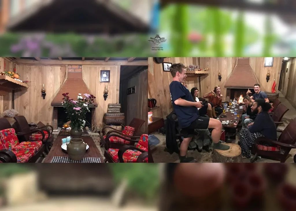 Phòng khách của giấc xưa homestay có khách đang vui chơi