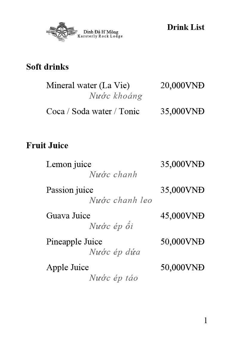 Menu đồ uống trang 1